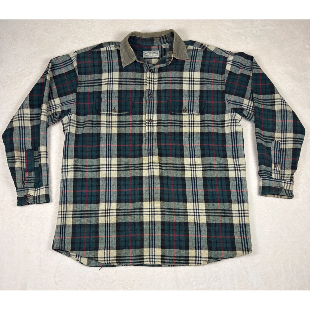 Vintage American Eagle Outfitters Men's L Plaid Flannel‎ Quarter Pullover 90s